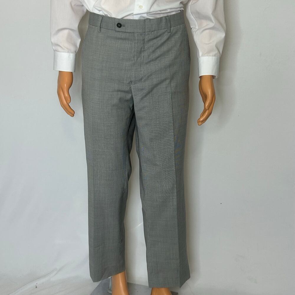 Nautica Mens 40x30 Gray Houndstooth Wool Blend Dress Pants Flat Front